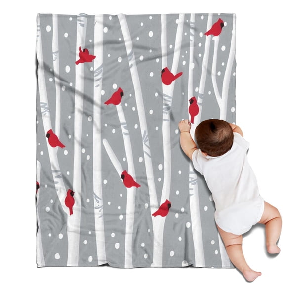 Gray Christmas Cardinal Bird Pattern Blanket,Comfortable Soft Flannel Throw Blanket,All Season,Warm Lightweight Blankets for Sofa Bed Couch Living Room Chair,30"x40"