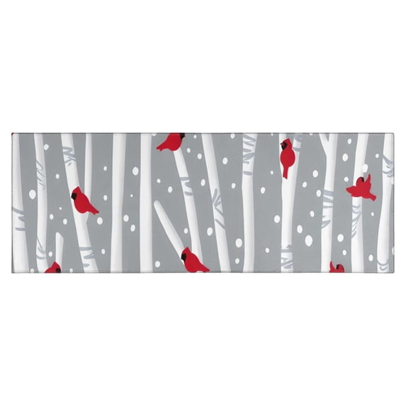 Gray Christmas Cardinal Bird Pattern Kitchen Rug Mat,Kitchen Runner Rugs Non Skid Washable,Decorative Kitchen Floor Mats for Kitchen,Sink,Laundry,17"X47"