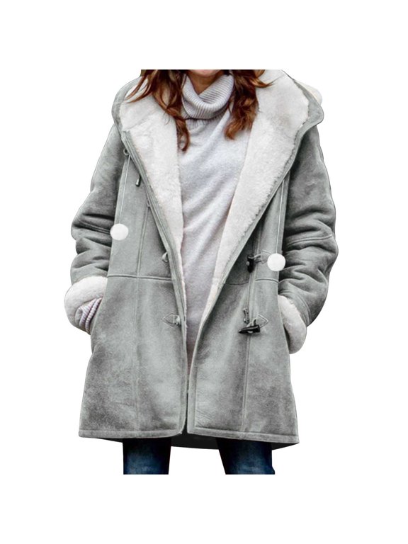 Gray Christmas Casual Outfit for Ladies Winter Fall Long Sleeve Velvet Deer Graphic Oversized Ruched Warm Fuzzy Hooded Plain Jackets Hood Trench Coats Womens 2025 5XL