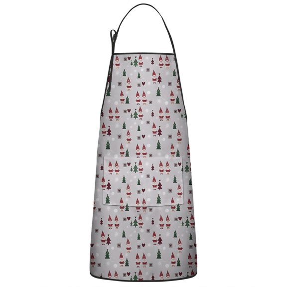 Gray Christmas Gnome and Tree Pattern Apron-Garden Aprons for Women with Pockets-Cotton Linen Waterproof Kitchen Cooking Gardening Aprons Adjustable for Kitchen,Cooking,BBQ and Salon 33"x27"