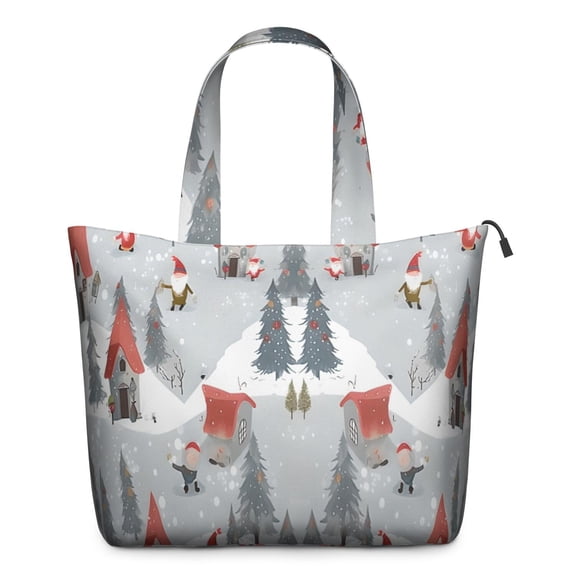Gray Christmas Gnome Village Pattern Travel Tote Bags for Women Carry On,Large Weekender Bags for Women Travel,Multi Functional Duffle Bag for Work,Shopping,Sports