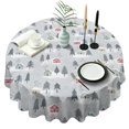 thumbnail image 1 of Gray Christmas House and Tree Pattern Round Tablecloth 60"x60",Wrinkle Wipeable Table Cloth for Kitchen Dining Room Picnic Patio Party, 1 of 6