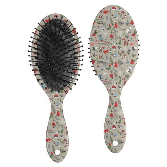 Gray Christmas Icon Pattern Hair Brush,Girls Detangling Hair Brush,Glide Through Tangles with Ease for Wet & Dry Hair,8.8"X2.8"