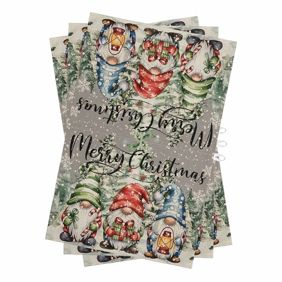 Gray Christmas Kitchen Towels Set of 3, Water Absorbent Dish Towel, Retro Winter Gnomes Snowflake Xmas Tree Decorative Hand Towels - Quick Drying Cloth for Cooking Baking, 18x28 Inch