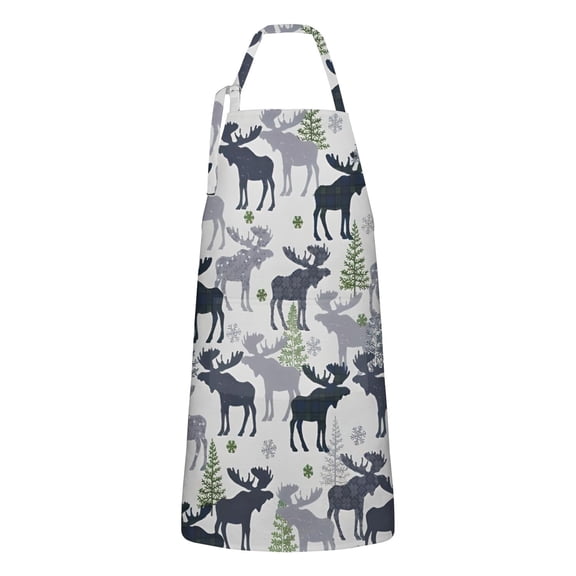 Gray Christmas Moose and Tree Apron-Garden Aprons for Women with Pockets-Cotton Linen Waterproof Kitchen Cooking Gardening Aprons Adjustable for Kitchen,Cooking,BBQ and Salon 32"x27"
