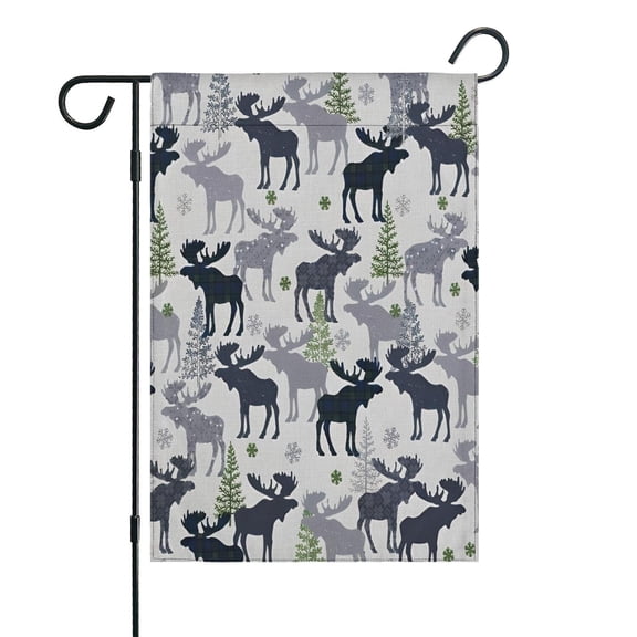 Gray Christmas Moose and Tree Pattern Fall Garden Flags 12.5"x18" Double Side,Small Yard Flags for Outside,Outdoor Fall Decor,Autumn Funny Garden Flag Yard Decoration