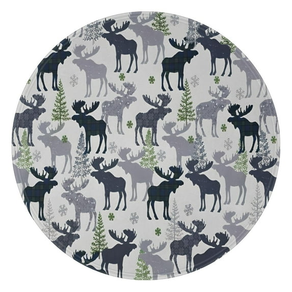 Gray Christmas Moose and Tree Pattern Round Blanket,Comfortable Soft Flannel Throw Blanket,All Season,Warm Lightweight Blankets for Sofa Bed Couch Living Room Chair 47"x47"