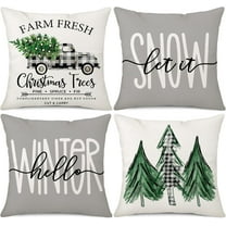 Gray Christmas Pillow Covers 18 x 18 Set of 4 for Christmas Decorations Christmas Tree Truck Hello Winter Let It Snow Winter Holiday Farmhouse Decor Cushion Case for Sofa Couch Living Room