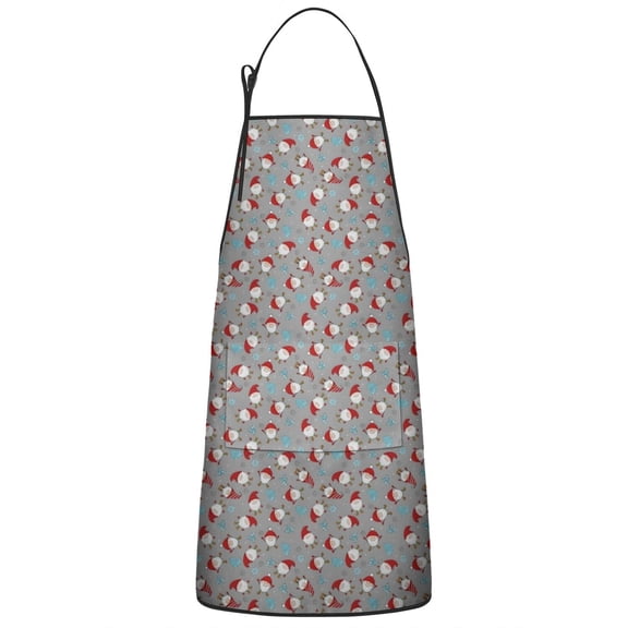Gray Christmas Santa Pattern Apron-Garden Aprons for Women with Pockets-Cotton Linen Waterproof Kitchen Cooking Gardening Aprons Adjustable for Kitchen,Cooking,BBQ and Salon 33"x27"