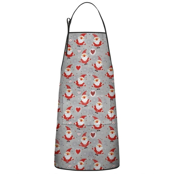 Gray Christmas Santa Pattern Apron-Garden Aprons for Women with Pockets-Cotton Linen Waterproof Kitchen Cooking Gardening Aprons Adjustable for Kitchen,Cooking,BBQ and Salon 33"x27"