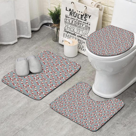Gray Christmas Santa Pattern Bathroom Rugs Sets 3 Piece,Toilet Cover Set,Absorbent Non Slip Bathroom Mats Sets with U-Shaped Contour Rug Toilet Rug Set