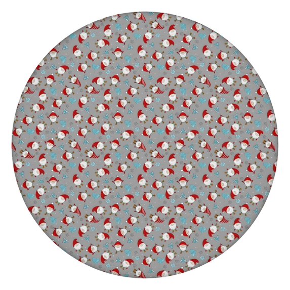 Gray Christmas Santa Pattern Round Fitted Tablecloth with Elastic Edge,Dining Table Cover Waterproof,Outdoor Round Tablecloth for Camping,Dining,Indoor and Outdoor