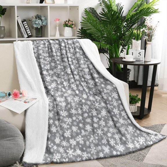 Gray Christmas Snowflake Pattern Blanket,Comfortable Soft Flannel Throw Blanket,All Season,Warm Lightweight Blankets for Sofa Bed Couch Living Room Chair,50"x60"