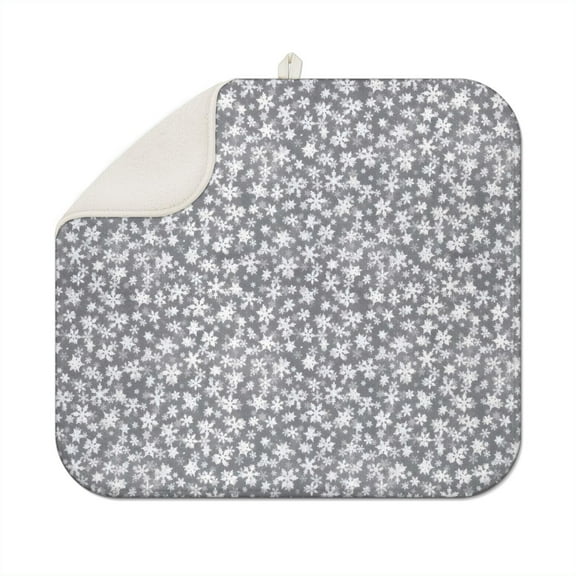 Gray Christmas Snowflake Pattern Dish Drying Mat for Kitchen 1 Pack, Ultra Absorbent Microfiber Dishes Drainer Mats,16x18in(41x46cm)
