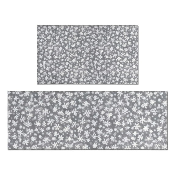 Gray Christmas Snowflake Pattern Kitchen Rugs Sets Of 2,Anti Fatigue Kitchen Mat Rugs Non Slip Washable,Decorative Kitchen Floor Mats for Kitchen,Sink,Laundry,17"x30"+17"x47"