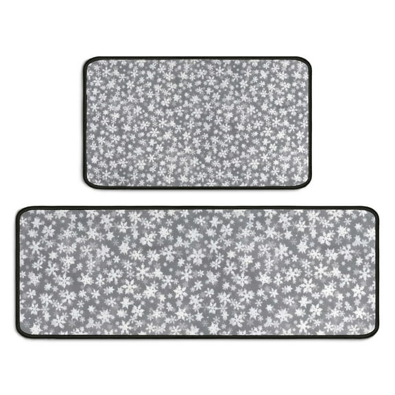 Gray Christmas Snowflake Pattern Kitchen Rugs Sets Of 2,Anti Fatigue Kitchen Mat Rugs Non Slip Washable,Decorative Kitchen Floor Mats for Kitchen,Sink,Laundry,17"X30"+17"X47"