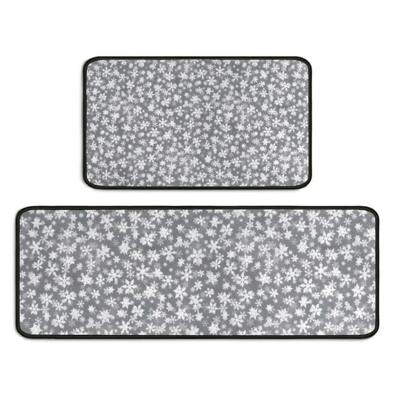 Gray Christmas Snowflake Pattern Kitchen Rugs Sets Of 2,Anti Fatigue Kitchen Mat Rugs Non Slip Washable,Decorative Kitchen Floor Mats for Kitchen,Sink,Laundry,17"X30"+17"X47"