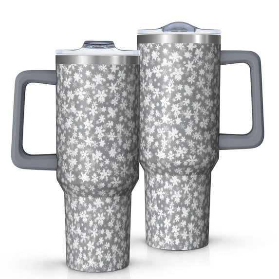Gray Christmas Snowflake Pattern Tumbler with Handle and Lid,40oz Double Wall Vacuum Insulated Tumbler,Cups Gift for Women and Men