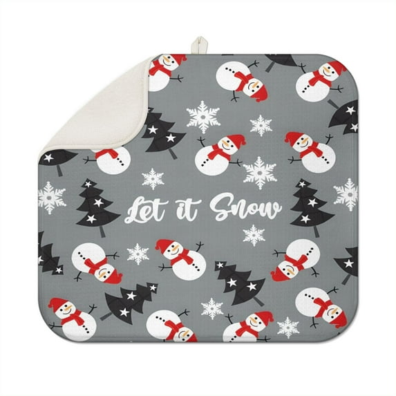 Gray Christmas Snowman Pattern Dish Drying Mat for Kitchen 1 Pack, Ultra Absorbent Microfiber Dishes Drainer Mats,16x18in(41x46cm)