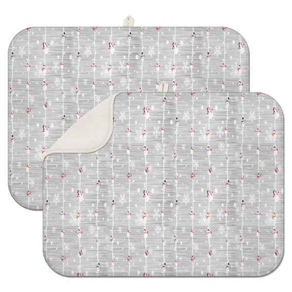 Gray Christmas Snowman Pattern Dish Drying Mat for Kitchen 1 Pack, Ultra Absorbent Microfiber Dishes Drainer Mats,18x24in(46x61cm)