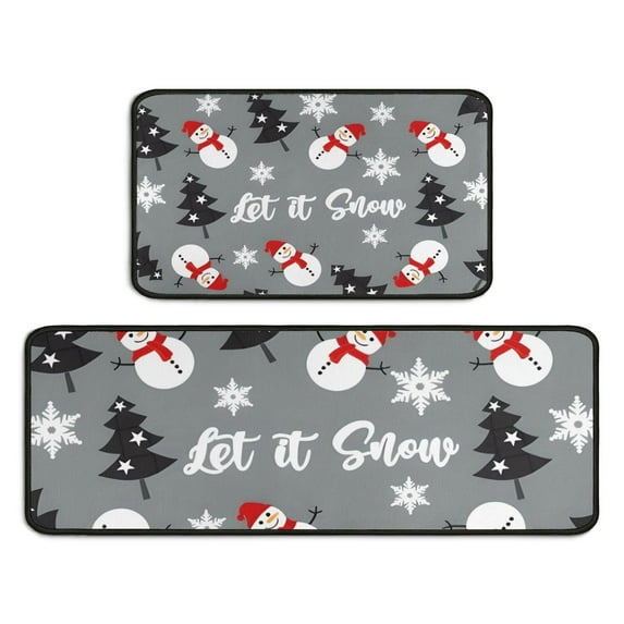 Gray Christmas Snowman Pattern Kitchen Rugs Sets Of 2,Anti Fatigue Kitchen Mat Rugs Non Slip Washable,Decorative Kitchen Floor Mats for Kitchen,Sink,Laundry,17"X30"+17"X47"