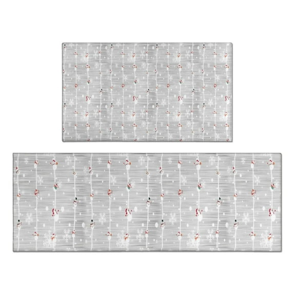 Gray Christmas Snowman Pattern Kitchen Rugs Sets Of 2,Anti Fatigue Kitchen Mat Rugs Non Slip Washable,Decorative Kitchen Floor Mats for Kitchen,Sink,Laundry,17"x30"+17"x47"