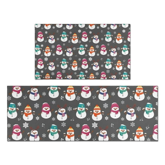 Gray Christmas Snowman Pattern Kitchen Rugs Sets Of 2,Anti Fatigue Kitchen Mat Rugs Non Slip Washable,Decorative Kitchen Floor Mats for Kitchen,Sink,Laundry,17"x30"+17"x47"