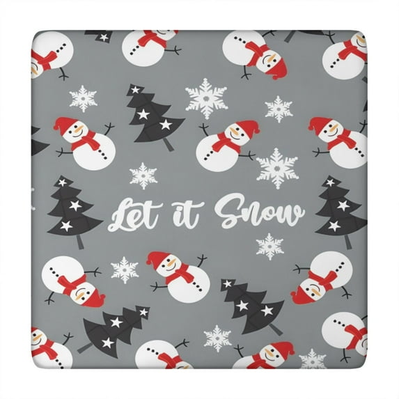 Gray Christmas Snowman Pattern Square Fitted Tablecloth with Elastic Edge,Square Table Cover,Washable Elastic Table Cover for Home Kitchen Party Decor 34"x34"