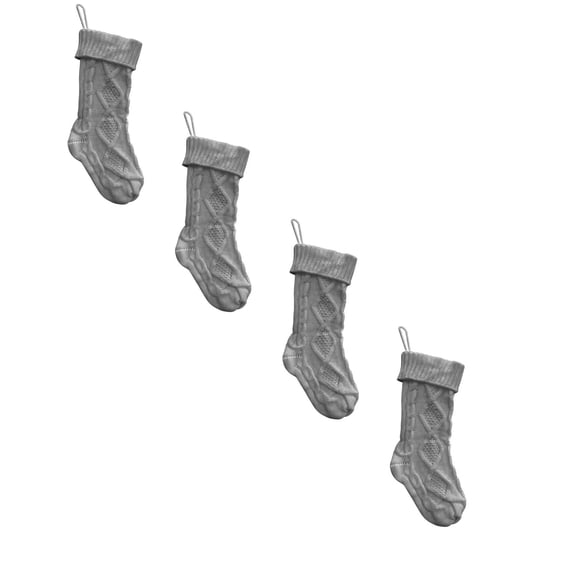 Gray Christmas Stockings Set Of 4, 18 Inch Cable Knit Holiday Stocking Decor, Rustic Fireplace Mantel Hanging Gift Bag For Xmas Home