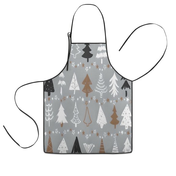 Gray Christmas Tree Pattern Kids Aprons for Girls and Boys,Adjustable Neck Strap Toddler Aprons for Kids Cooking Baking