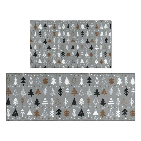 Gray Christmas Tree Pattern Kitchen Rugs Sets Of 2,Anti Fatigue Kitchen Mat Rugs Non Slip Washable,Decorative Kitchen Floor Mats for Kitchen,Sink,Laundry,17"x30"+17"x47"