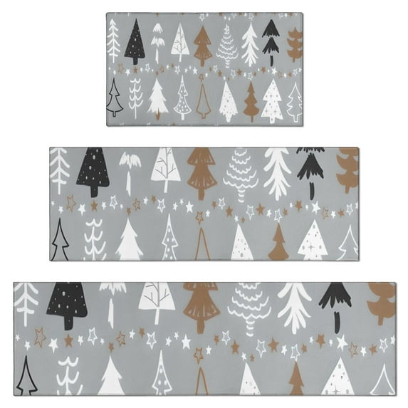 Gray Christmas Tree Pattern Kitchen Rugs Sets Of 3,Kitchen Runner Rugs Non Skid Washable,Decorative Kitchen Floor Mats for Kitchen,Sink,Laundry,17"x30"+ 17"x47" + 17"x59"
