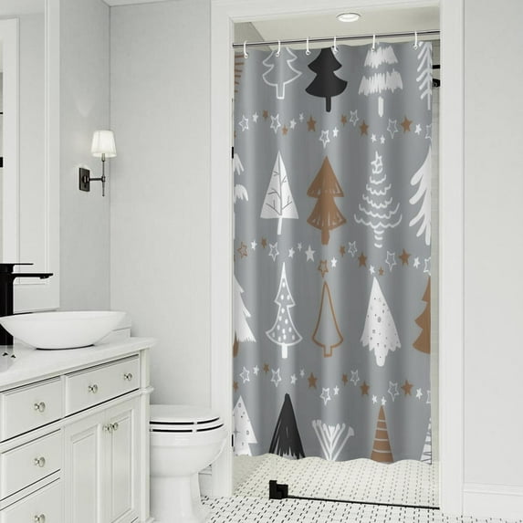 Gray Christmas Tree Pattern Shower Curtain 36"x72" ,Bathroom Decorative Shower Curtains Set with 12 Hooks,Modern Waterproof Washable Shower Curtain