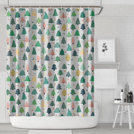 Gray Christmas Tree Pattern Shower Curtain 84"x72" ,Bathroom Decorative Shower Curtains Set with 12 Hooks,Modern Waterproof Washable Shower Curtain