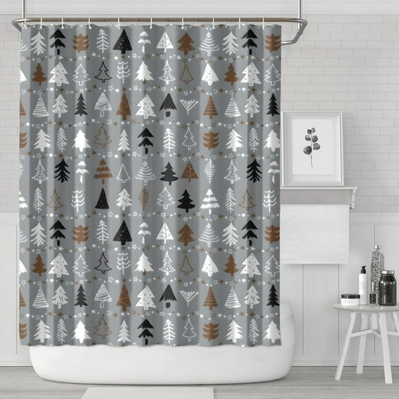 Gray Christmas Tree Pattern Shower Curtain 84"x72" ,Bathroom Decorative Shower Curtains Set with 12 Hooks,Modern Waterproof Washable Shower Curtain