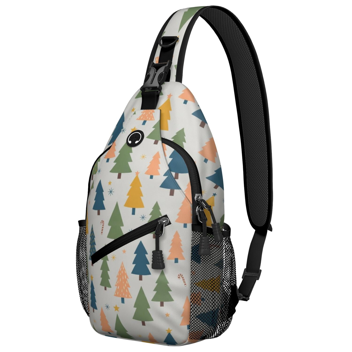 Tree Shape Patterns Gray Christmas Tree Pattern Sling Backpack, Unisex Hiking Chest Pack ...