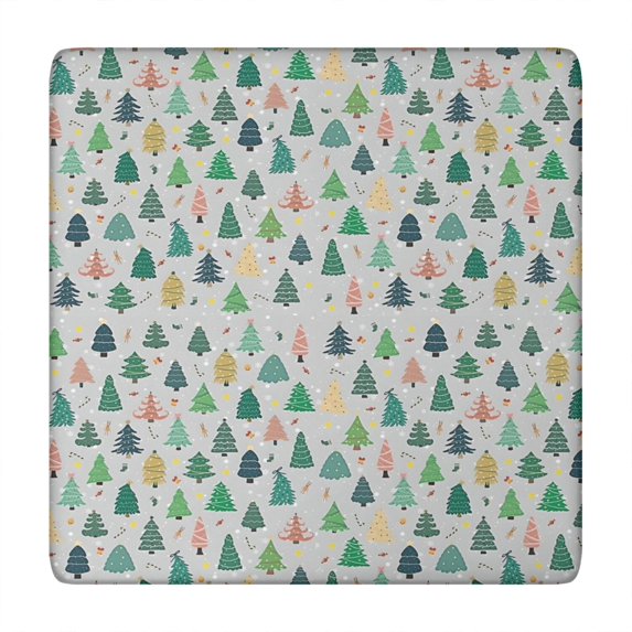 Gray Christmas Tree Pattern Square Fitted Tablecloth with Elastic Edge,Square Table Cover,Washable Elastic Table Cover for Home Kitchen Party Decor 34"x34"