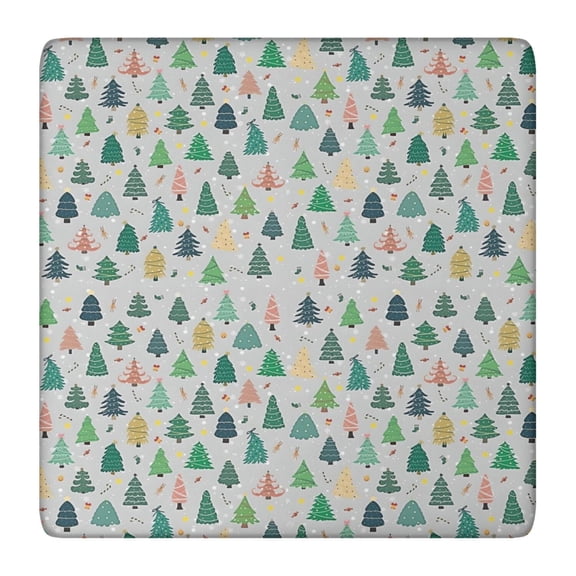 Gray Christmas Tree Pattern Square Fitted Tablecloth with Elastic Edge,Square Table Cover,Washable Elastic Table Cover for Home Kitchen Party Decor 36"x36"