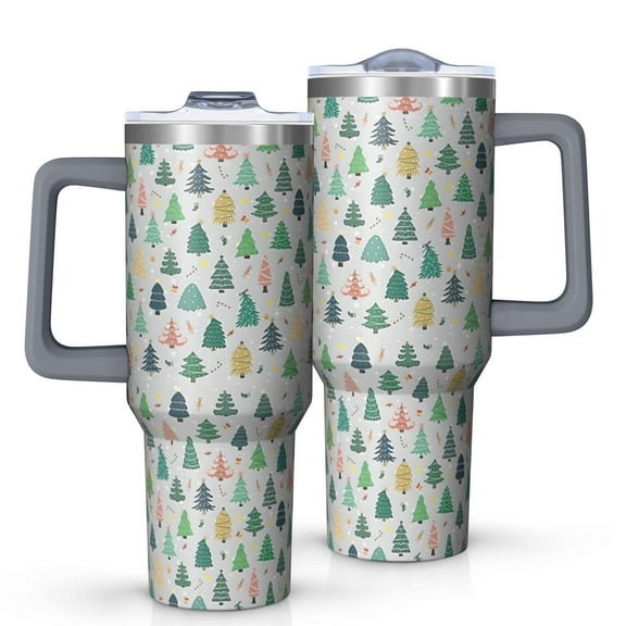 Gray Christmas Tree Pattern Tumbler with Handle and Lid,40oz Double Wall Vacuum Insulated Tumbler,Cups Gift for Women and Men