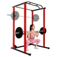 thumbnail image 1 of White 1.5mm Steel Squat Rack with Foldable J-Hooks - 1000lbs Capacity, 8-Way Adjust - Apartment/Basement/Small Home Gym, 1 of 8