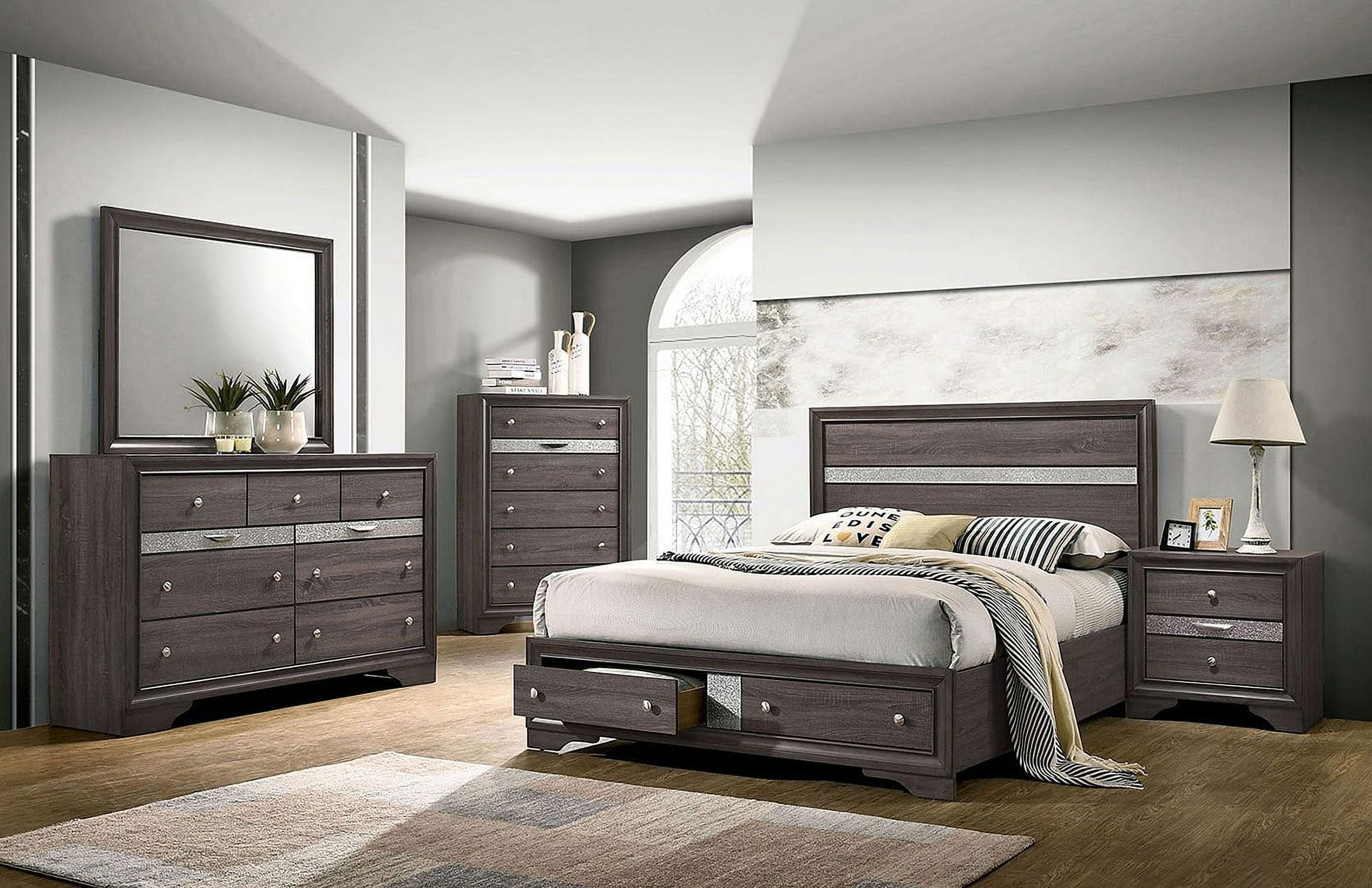 Gray Classic Queen Size Bed Panel HB Dresser Nightstand w Jewelry Tray  Mirror 4pc Set Solid Wood Bedroom Furniture - Walmart.com