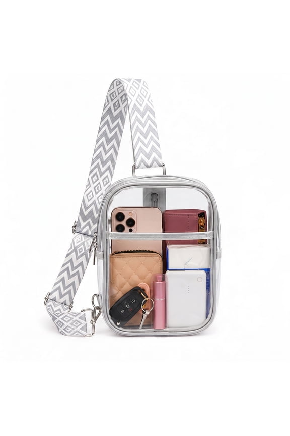 Gray Clear Bag for Stadium Events, Clear Crossbody Bag with Adjustable Strap, Small Concert Purse for Game Day Sports Festivals