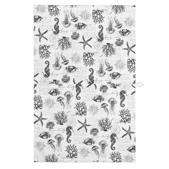 Gray Coastal 1 Pack Kitchen Towel, Water Absorbent Dish Towel, Retro Nautical Starfish Coral Jellyfish Decorative Hand Towels - Quick Drying Cloth for Cooking Baking, 18x28 Inch
