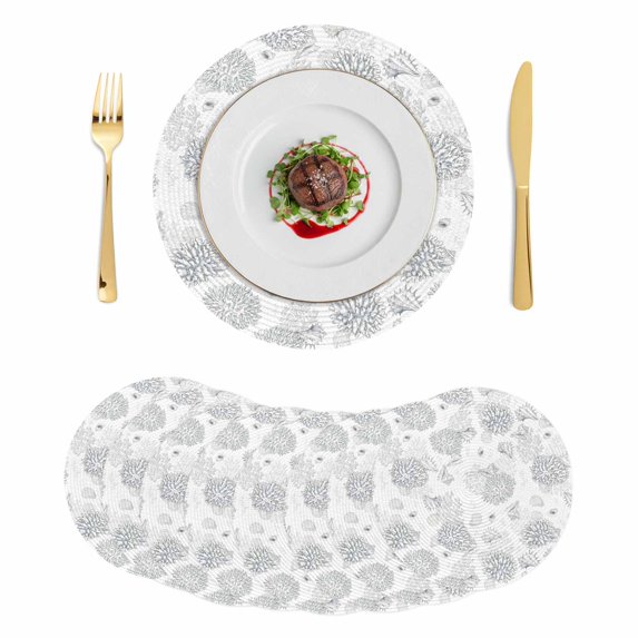 Gray Coastal Round 15 Inch Placemats Set of 8, Summer Beach Ocean Coral Conch Shell HeatResistant Non Slip Place Mats for Dining Table, Wipeable Braided Kitchen Table Mats for Housewarming