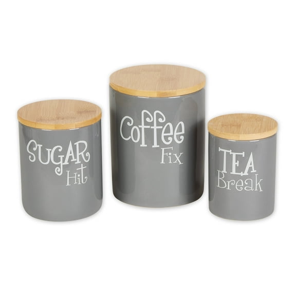 Gray Coffee Sugar Tea Ceramic Canister 3 Piece