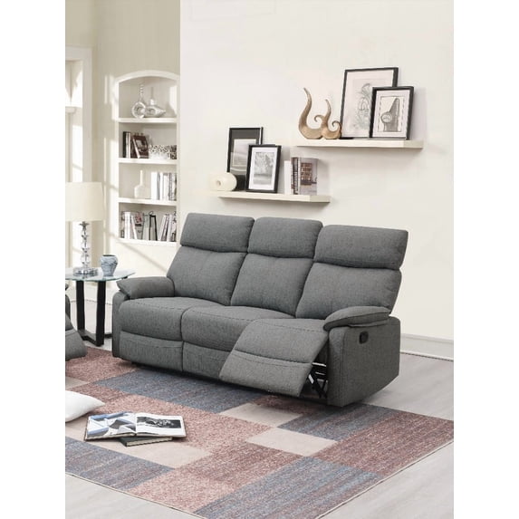 Modern Gray Burlap Fabric 1pc Manual Recliner Sofa for Living Room, 74"W x 35"L x 41"H