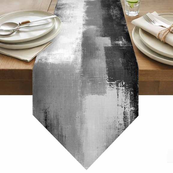 Gray Color Block Table Runner 36 Inches Long Abstract Shabby Modern Art Table Runners for Dining Room Tabletop Dresser Scarf Home Party Banquet Wedding Holiday Decoration