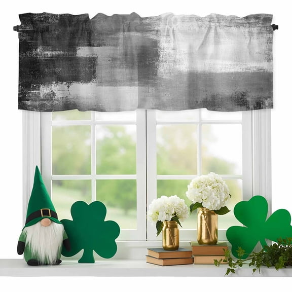 Gray Color Block Valances for Windows, Abstract Shabby Rod Pocket Valance Short Window Treatments Curtains for Kitchen Bathroom Bedroom Decor, 60 x 14 Inches
