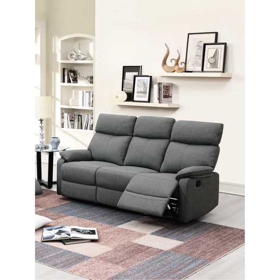 Gray Color Burlap Fabric Recliner - 3 Seater With High Back, Padded , Cushion Back And Seat, Modern Living Room Furniture In For Relaxation