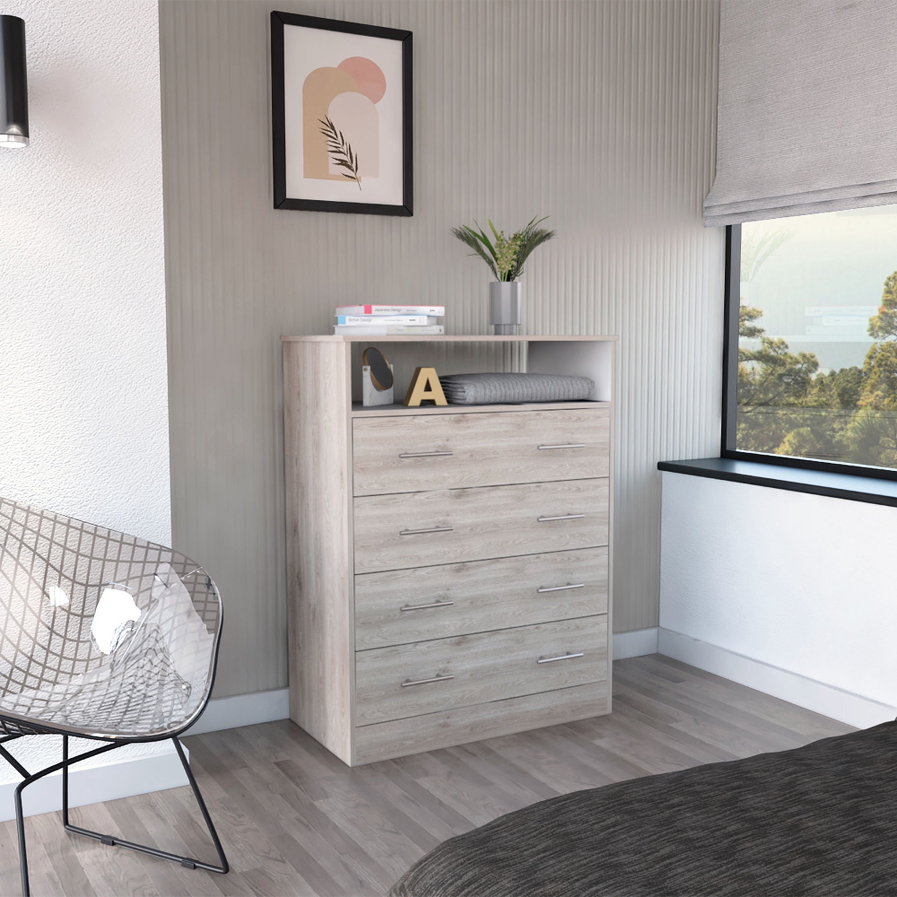 Gray Color - Four - drawer Storage Unit with Shelf - Bedroom Space ...